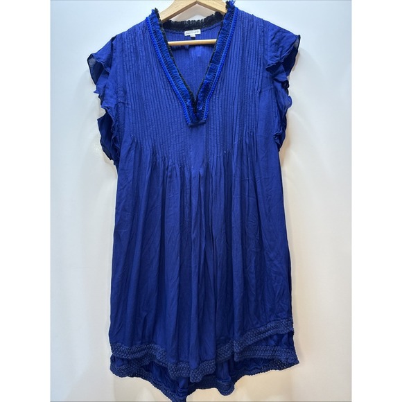Poupette St Barth Sasha Mini Dress Women's Large Navy Blue Beach Light Airy